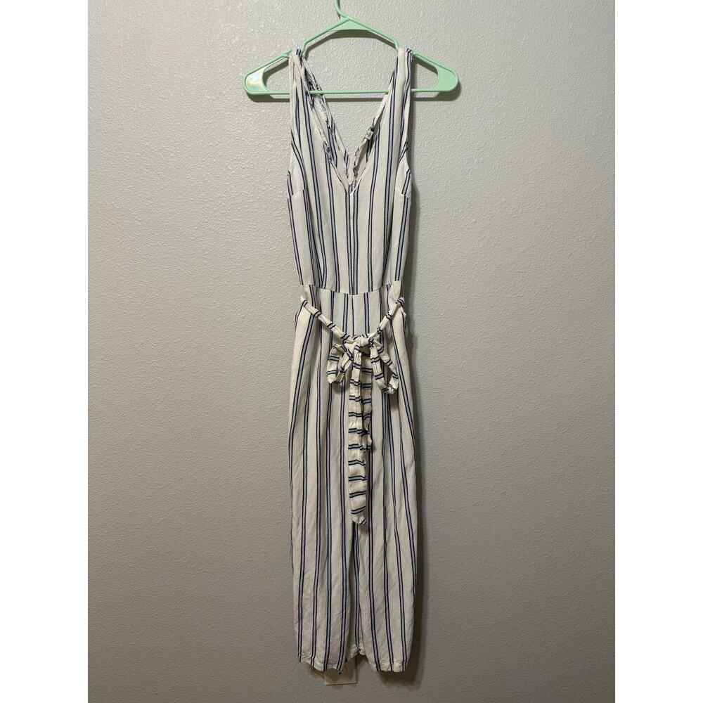A New Day Blue and White‎ Striped Linen Jumpsuit - Size:XS